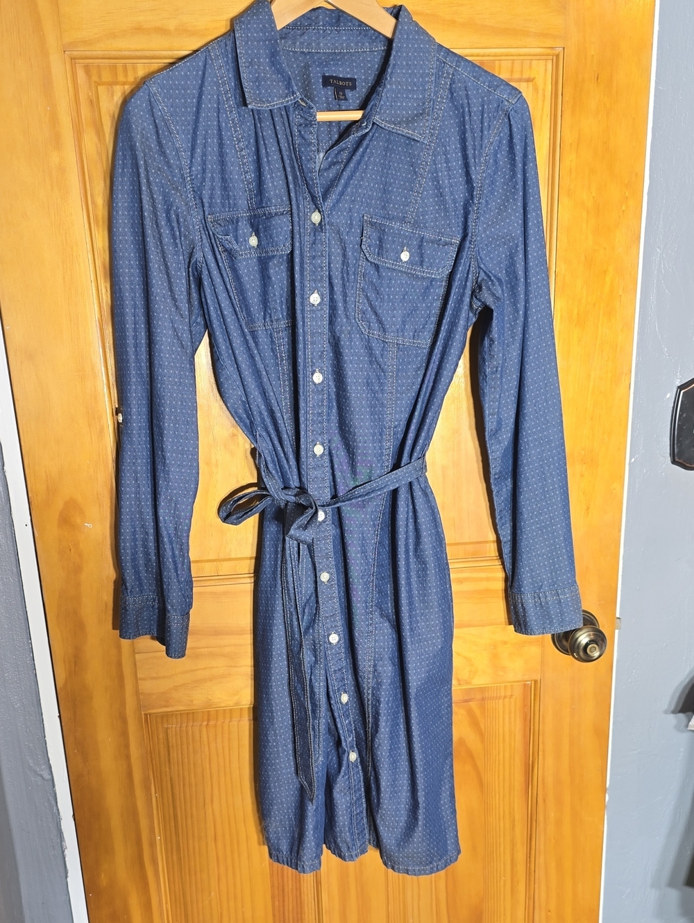 Talbots Light Blue Dotted Chambray Shirt Dress